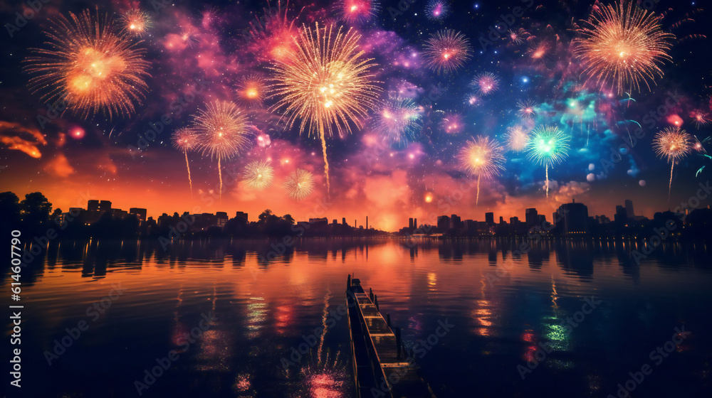 Fototapeta premium 美しい夜空に浮かぶ花火