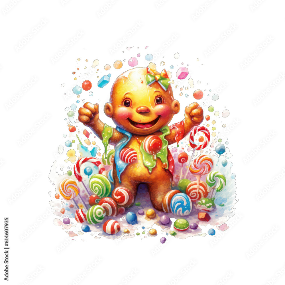 Fototapeta premium Ginger is a gingerbread person with a big smile and colorful icing decorations.