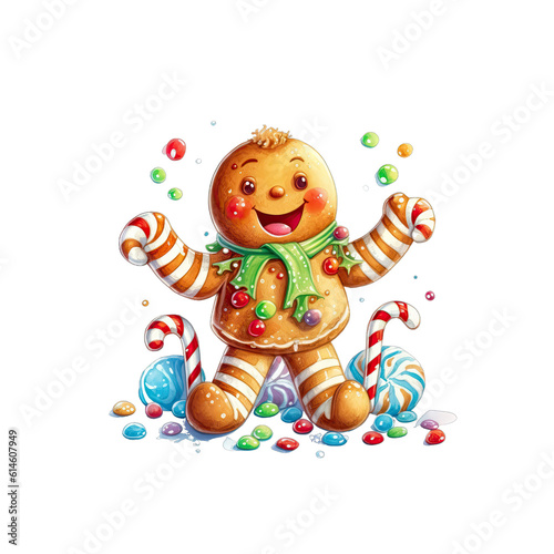 Ginger is a gingerbread person with a big smile and colorful icing decorations.