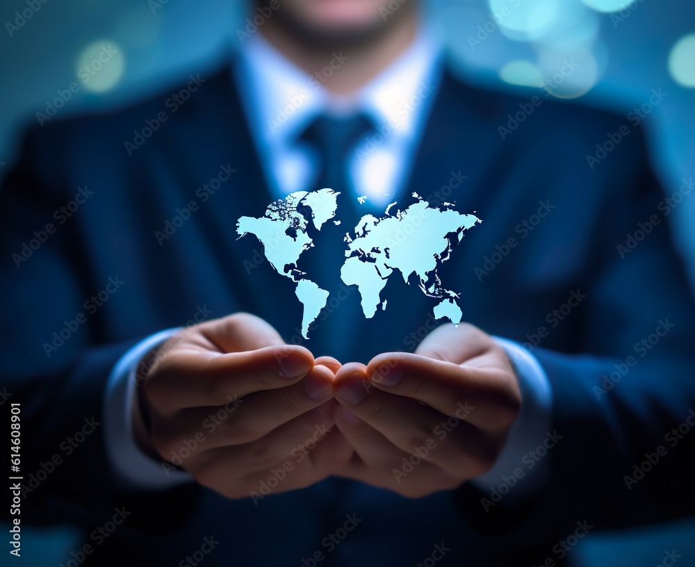 businessman holding virtual world businessman holding virtual world