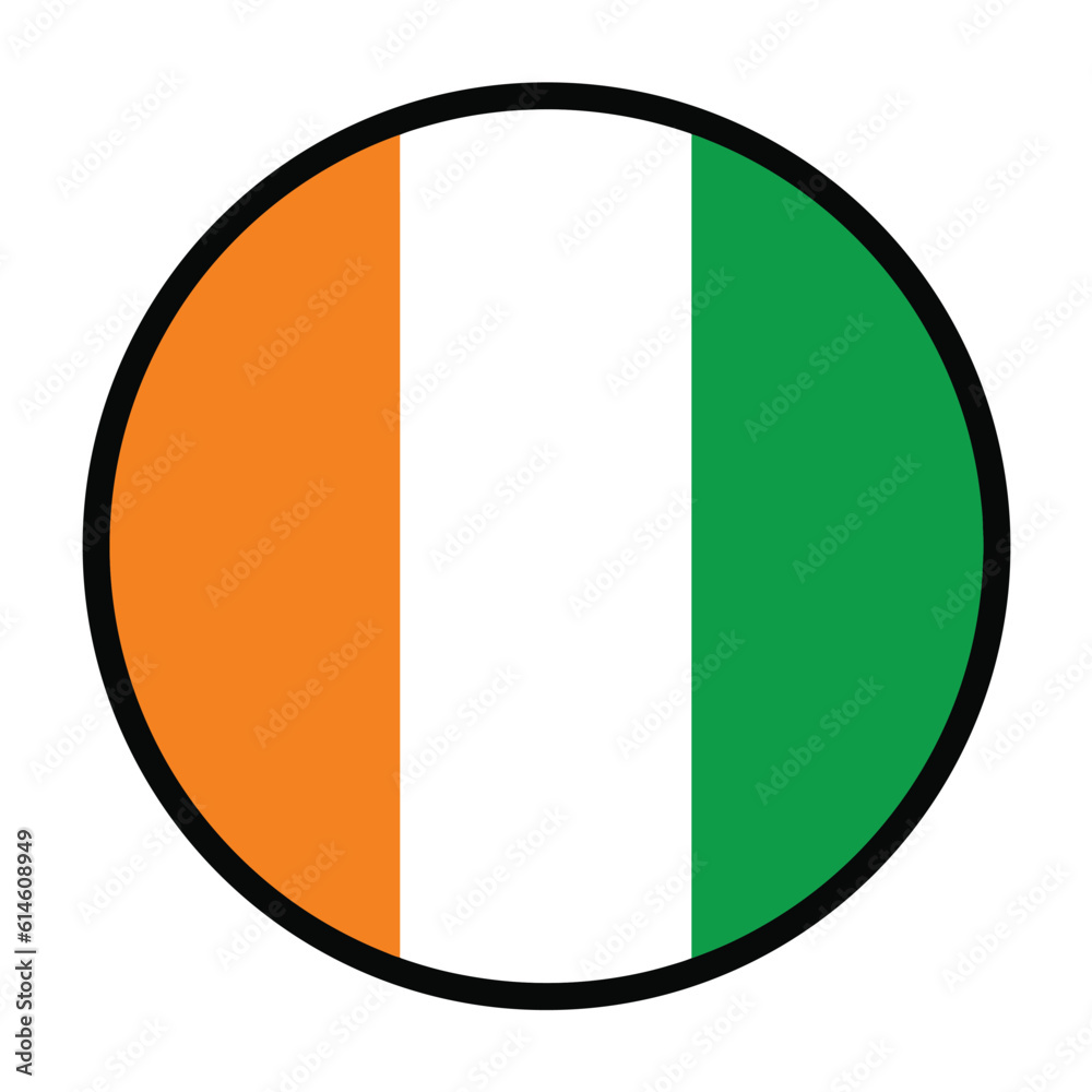 Round Ivory Coast flag, flat vector logo icon. Simple vector button flag of Ivory Coast. 