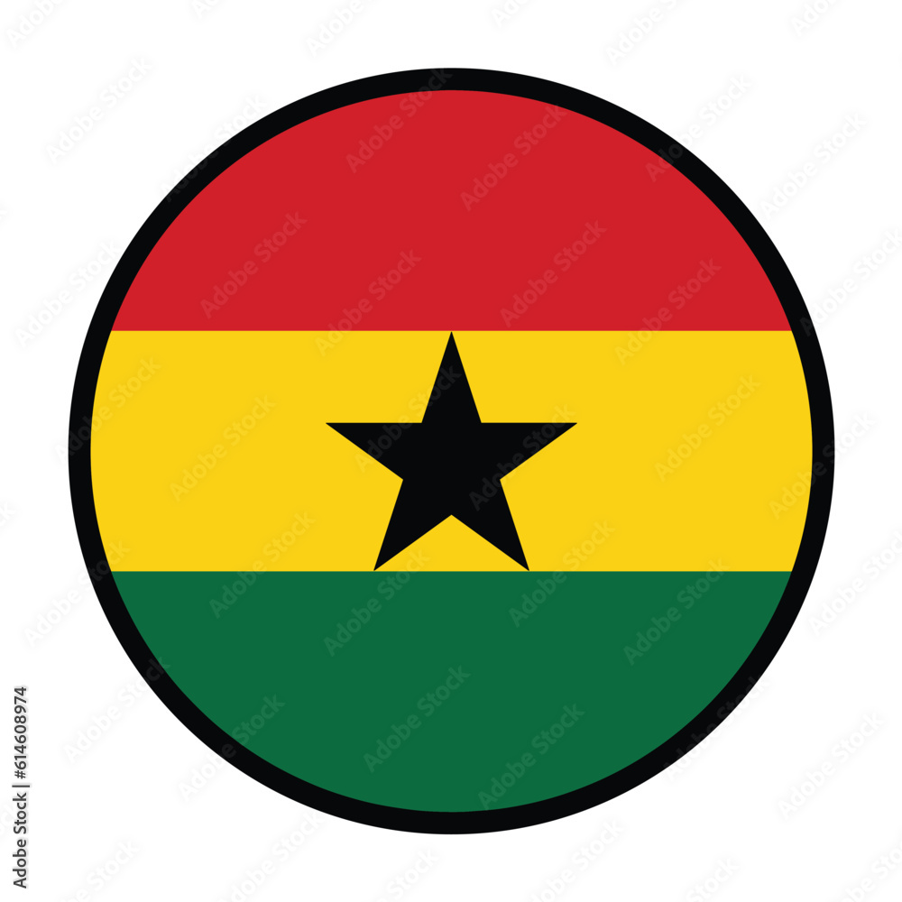 Round Ghana flag, flat vector logo icon. Simple vector button flag of Ghana. Round Ghana flag, flat vector logo icon. Simple vector button flag of Ghana.