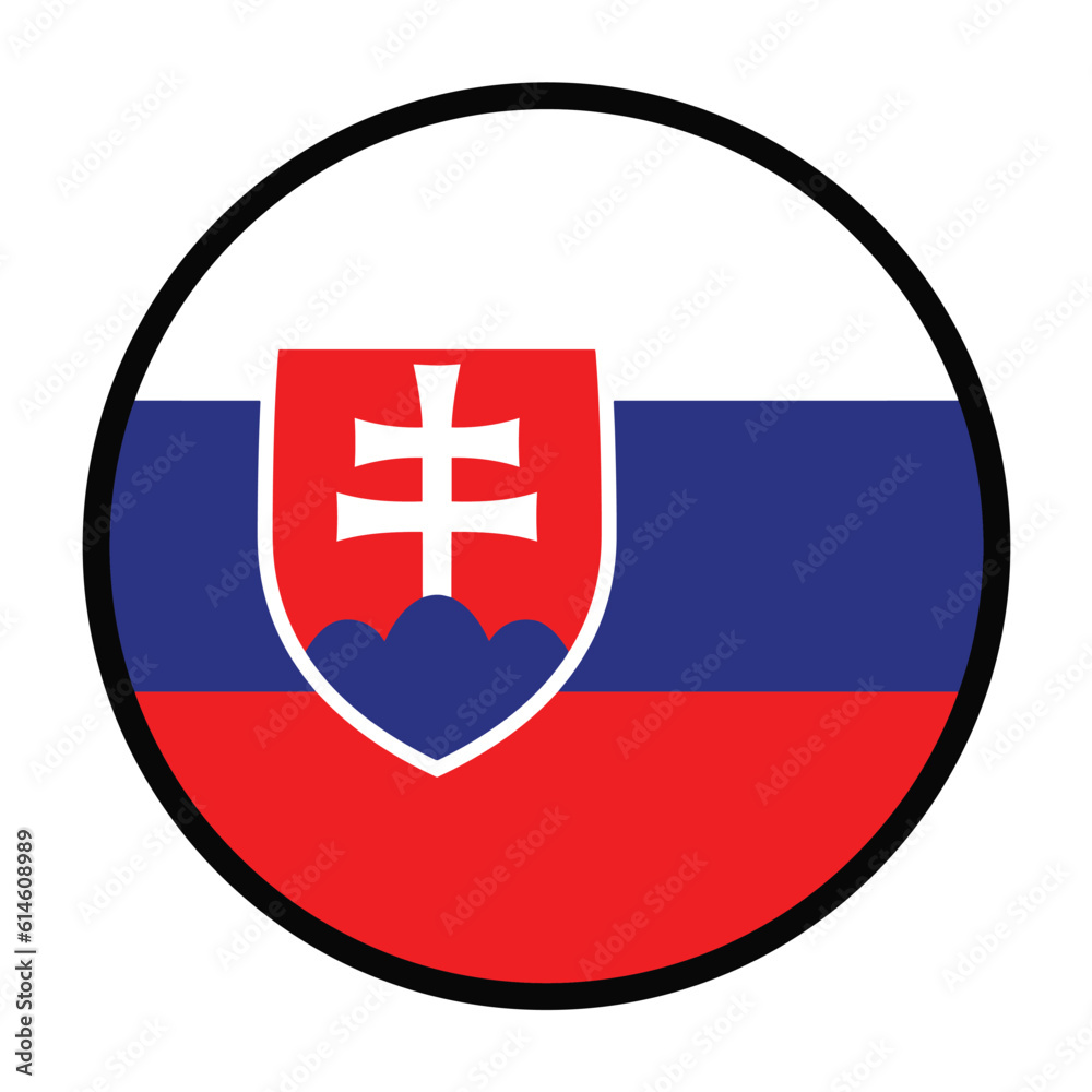 Obraz premium Round Slovakia flag, flat vector logo icon. Simple vector button flag of Slovakia. 