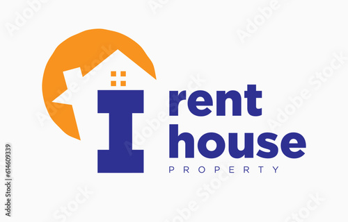 letter I house and sun vector design element for real estate logo or realty exhibition