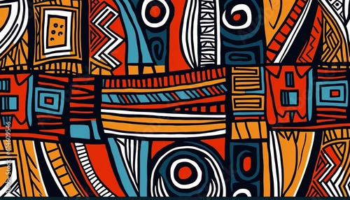 Generative AI.Tribal vector ornament. Seamless African pattern. Ethnic carpet with chevrons and triangles. Aztec style. Geometric mosaic with triangles on the tile. Ancient interior. Modern rug. 