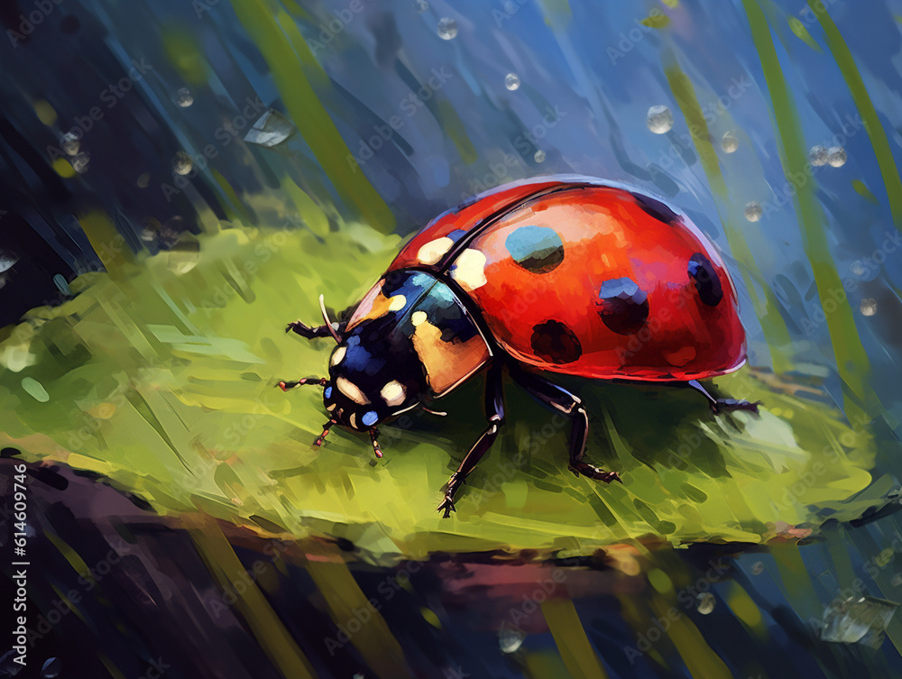 Obraz premium An Impressionist Painting of a Ladybug | Generative AI