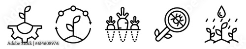 Conjunto de iconos de agronomía. Concepto de agricultura, producción, ecología, cultivos, sostenibilidad. ECO. Ilustración vectorial