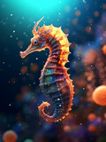 Seahorse animal on sea bokeh background