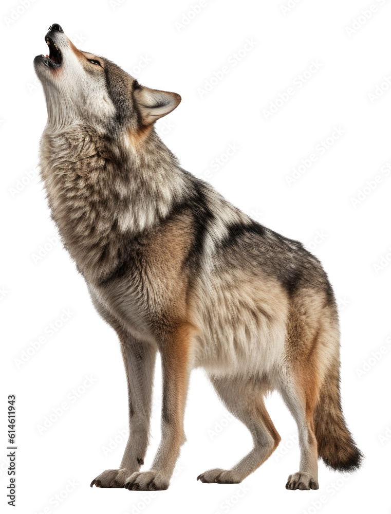 Howling Wolf Isolated on Transparent Background - Generative AI
