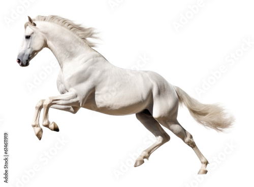 White Horse Running Isolated on Transparent Background - Generative AI 