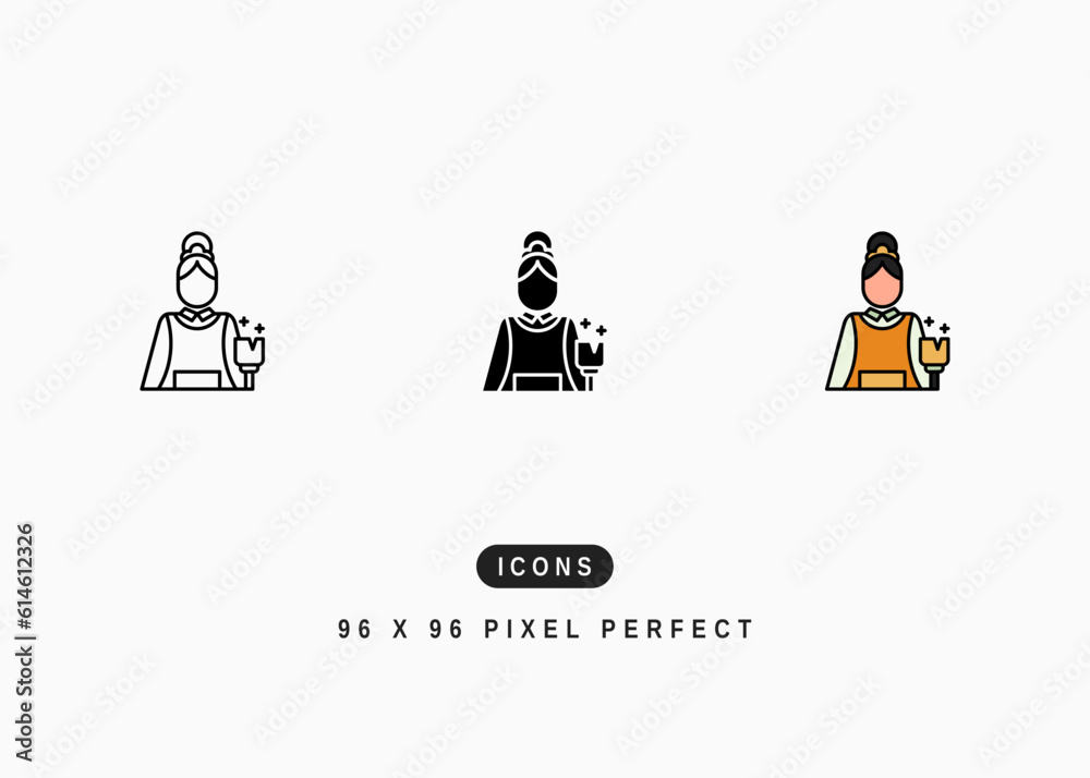 Fototapeta premium Maid Icon. Domestic Worker Housewife Symbol Stock Illustration. Vector Line Icons For UI Web Design And Presentation