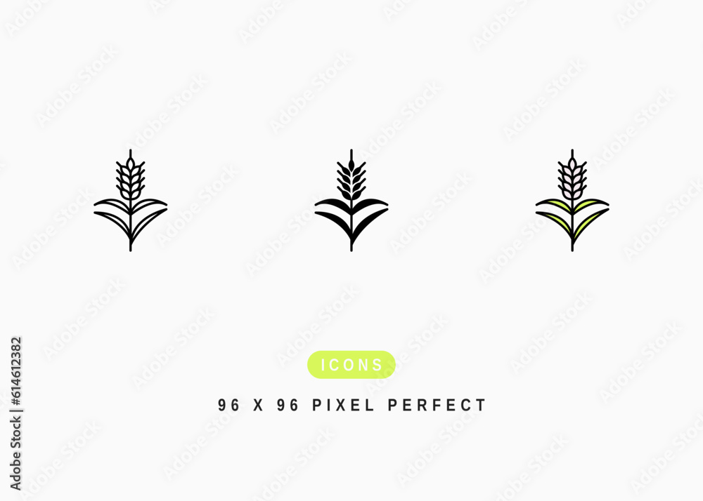 Cereal Rye Icon. Wheatears Grass Farm Symbol Stock Illustration. Vector Line Icons For UI Web Design And Presentation