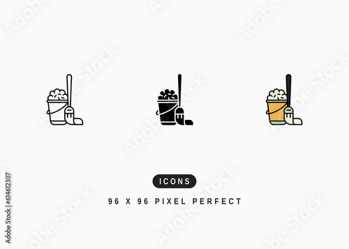 Mop Bucket Icon. Room Floor Clean Up Symbol Stock Illustration. Vector Line Icons For UI Web Design And Presentation