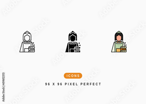 Maid Icon. Domestic Worker Housewife Symbol Stock Illustration. Vector Line Icons For UI Web Design And Presentation