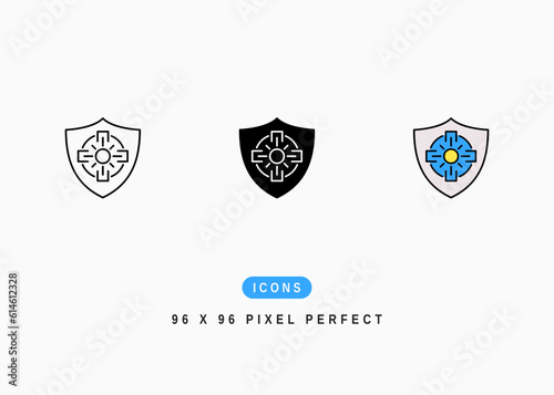 UV Shield Icon. Sunblock Protection Symbol Stock Illustration. Vector Line Icons For UI Web Design And Presentation