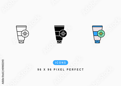 Sunscreen Icon. Sunblock Lotion Container Symbol Stock Illustration. Vector Line Icons For UI Web Design And Presentation