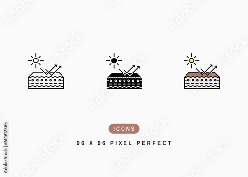 Sun Protection Icon. Sunscreen UV Radiation Symbol Stock Illustration. Vector Line Icons For UI Web Design And Presentation