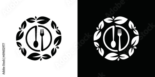 leaf fork and spoon logo design in organic leaf circle. icon symbol for health restaurant food diet and others. organic food