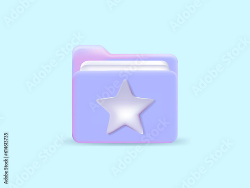 3d minimal folder with files, cartoon style, paper icon. File management concept.