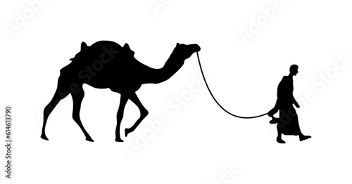 Silhouette of Camel Caravan isolated design inspiration, black and white graphic, vector illustration