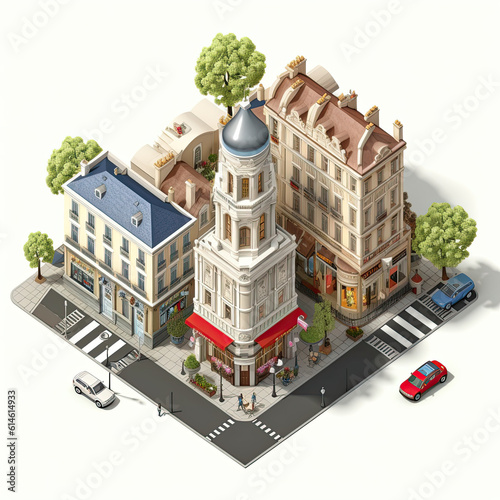 Fototapeta Naklejka Na Ścianę i Meble -  Isometric France landmark with street illustrator 3d
