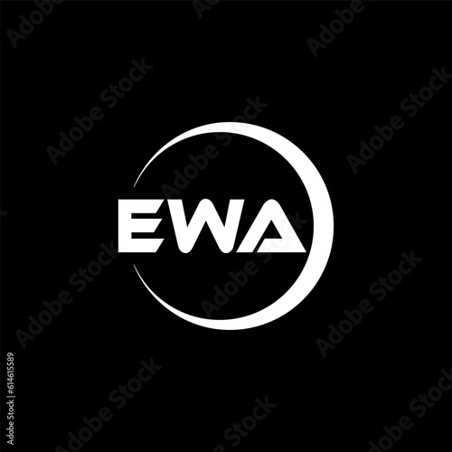 EWA letter logo design with black background in illustrator, cube logo, vector logo, modern alphabet font overlap style. calligraphy designs for logo, Poster, Invitation, etc. photo