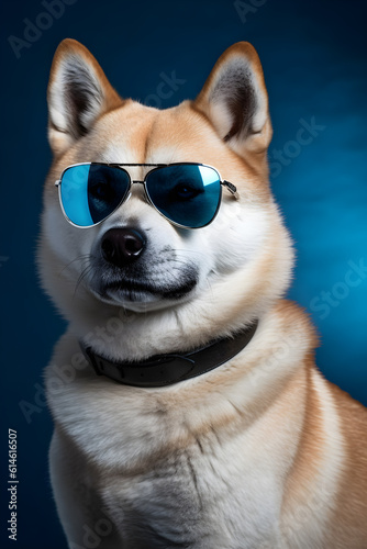cute akita inu dog posing wearing glasses ,generative ai © sipalingPNG