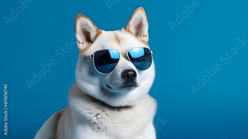 cute akita inu dog with glasses ,generative ai