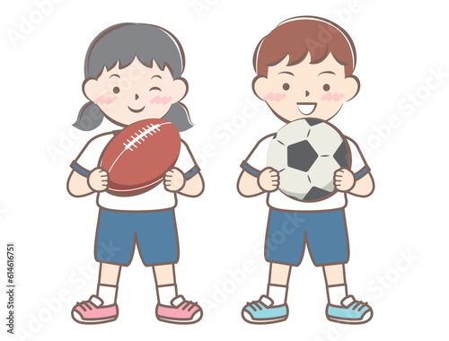ボールを持つ子供たち　サッカー　ラグビー