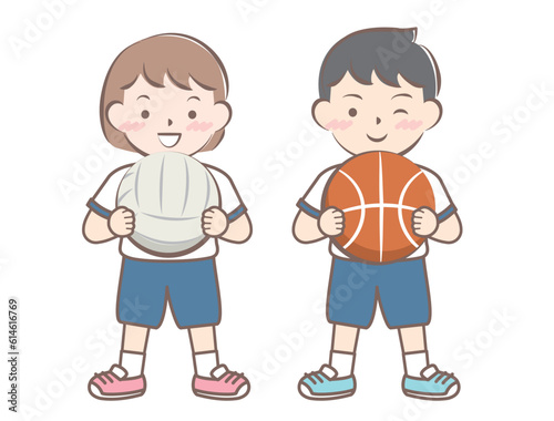 ボールを持つ子供たち　バレー　バスケット