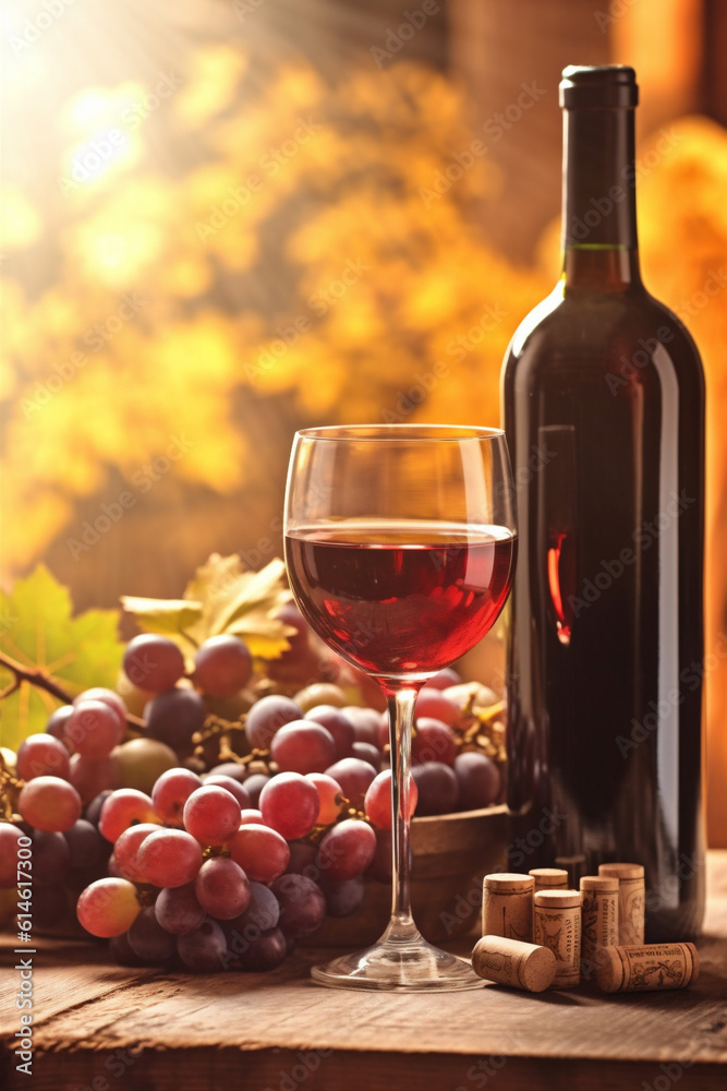 Fototapeta premium grape glass cabernet drink bottle food beverage background wine winery alcohol. Generative AI.