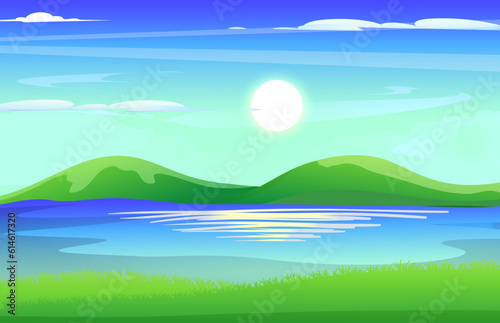 lake scenery with mountain landscape background