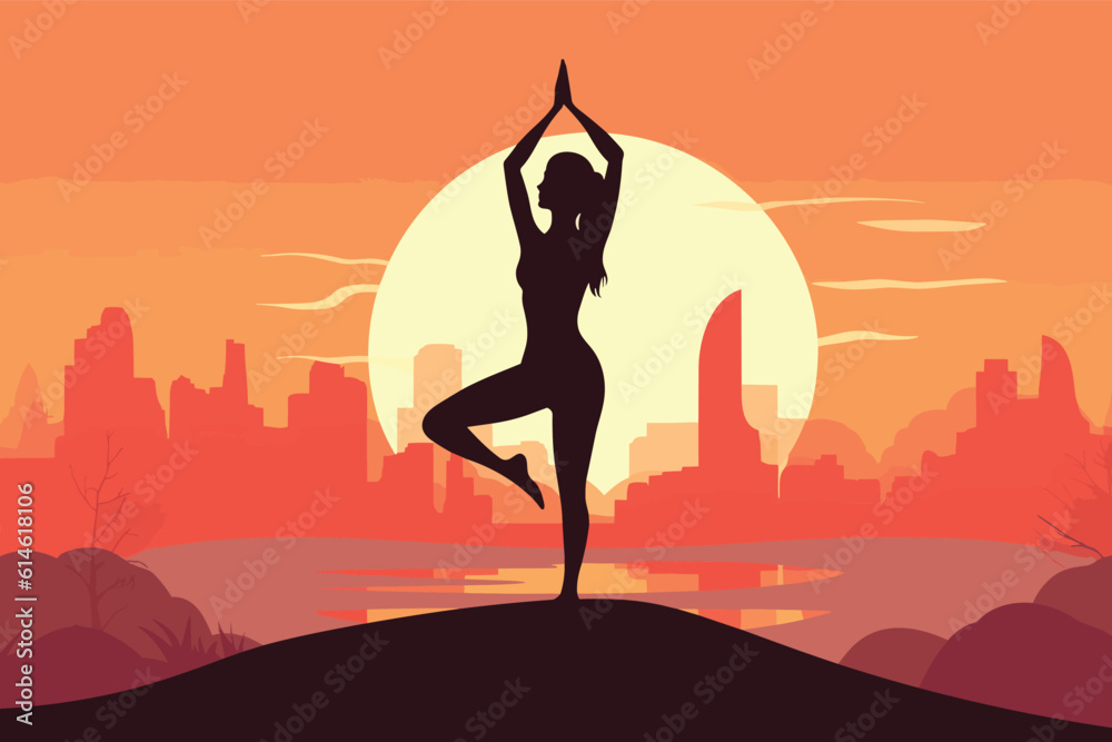 beautiful girl doing yoga illustration, international yoga day, yoga day banner, yoga day background