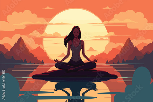 beautiful girl doing yoga illustration, international yoga day, yoga day banner, yoga day background