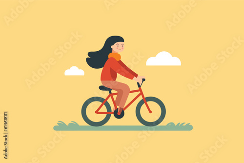 beautiful girl riding bicycle vector illustration © PixelDreamer