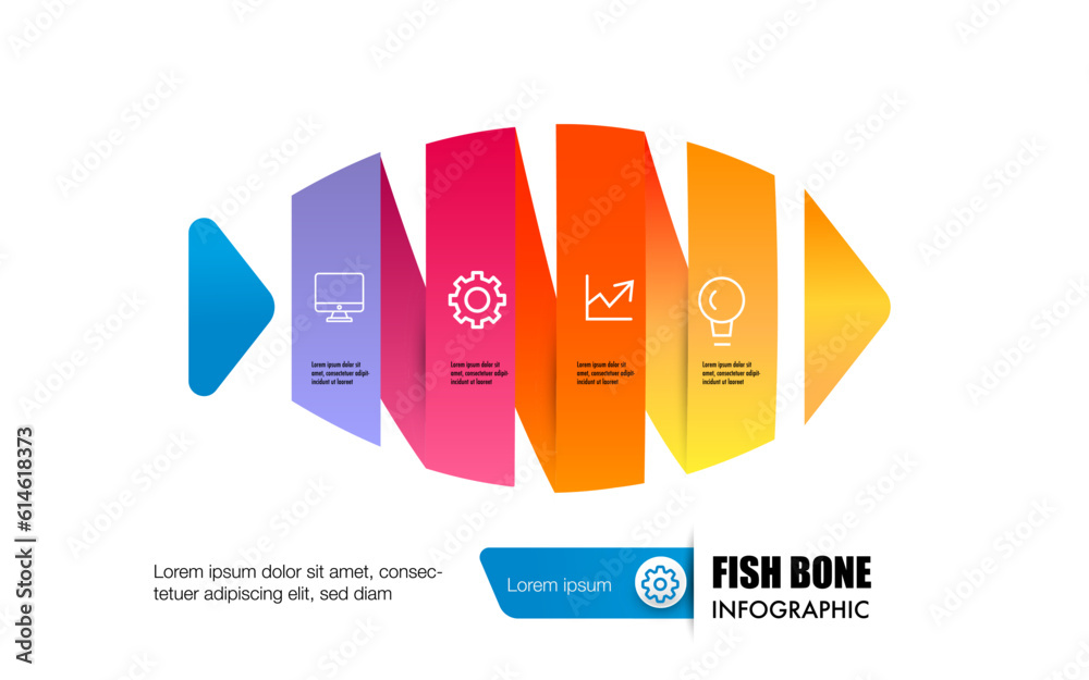 Infographic business fish bone chart to present data, progress