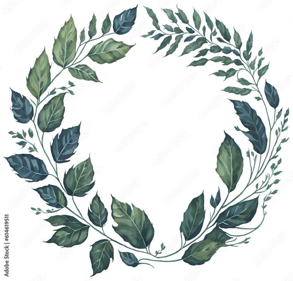 Watercolor leaf circle frame. Watercolor leaf circle frame.