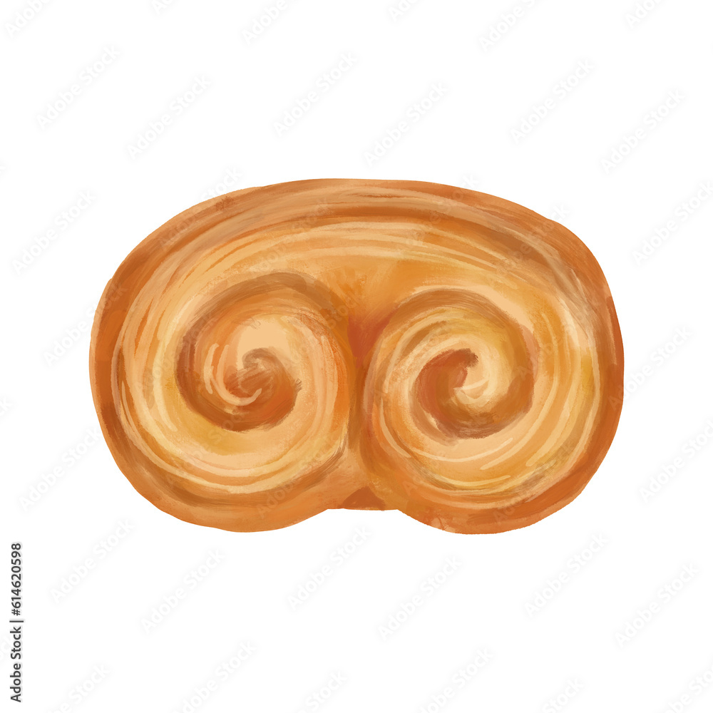 Hand drawn pretzel isolated on white background. Food illustration isolated on white. Bakery product