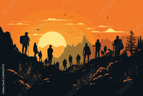 The concept of travel hiking outdoor activities and adventure concept vector art illustration background generative ai
