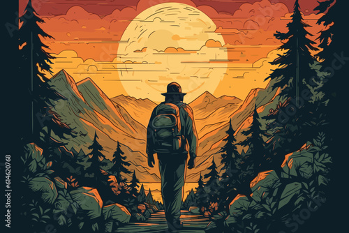 The concept of travel hiking outdoor activities and adventure concept vector art illustration background generative ai