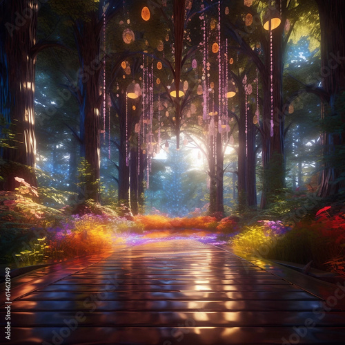 A Shimmering Path Through a Colorful Magical Forest Generative AI