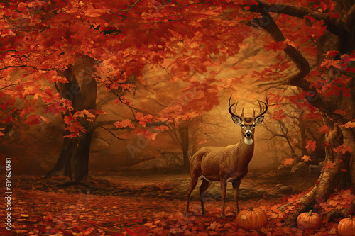Autumn deer created with Generative AI technology