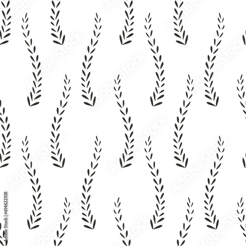 Monochrome seamless pattern with black leaves silhouettes on white background