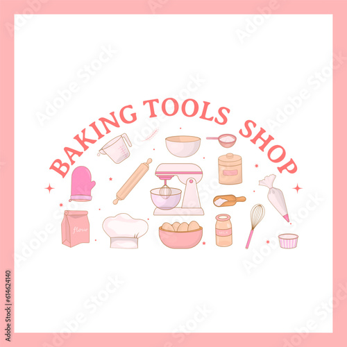 Baking tool shop banner with hand drawn style