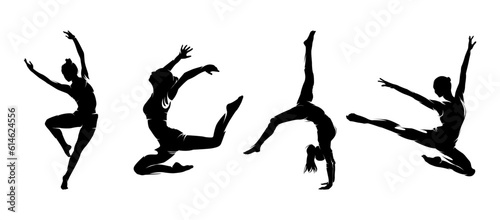 Vector set Silhouette of gymnastics. Female artistic gymnastics silhouette isolated vector design
