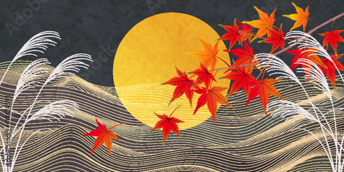 月見　十五夜　紅葉　背景