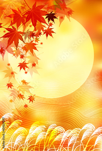 月見　十五夜　紅葉　背景