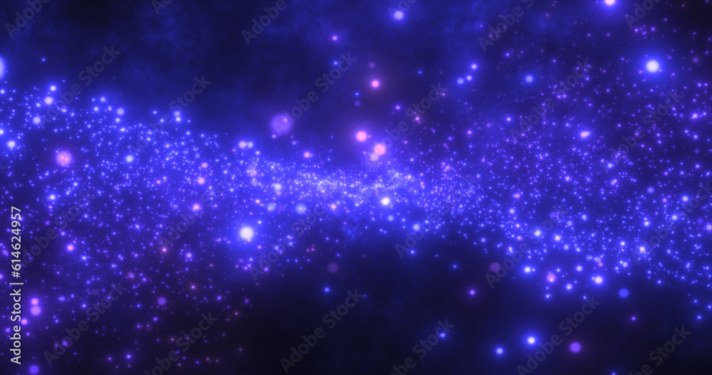 Abstract blue energy particles and waves magical bright glowing futuristic hi-tech with blur effect and bokeh background
