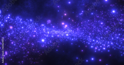 Abstract blue energy particles and waves magical bright glowing futuristic hi-tech with blur effect and bokeh background