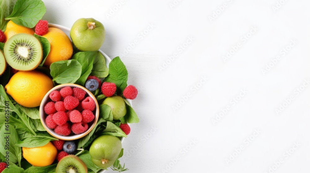 Vegetable and fruit salad bowl for healthy food concept isolated on white background.Generative Ai Vegetable and fruit salad bowl for healthy food concept isolated on white background.Generative Ai